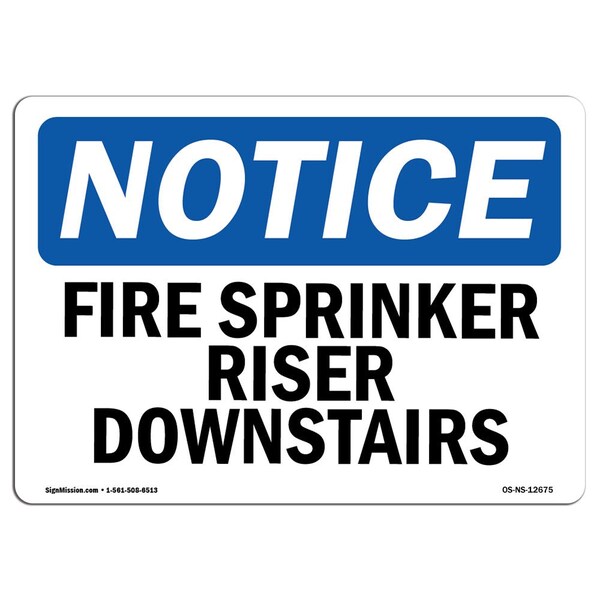OSHA Sign, Fire Sprinkler Riser Downstairs, 5in X 3.5in Decal, 10PK, 3.5" W, 5" L, Landscape, PK10